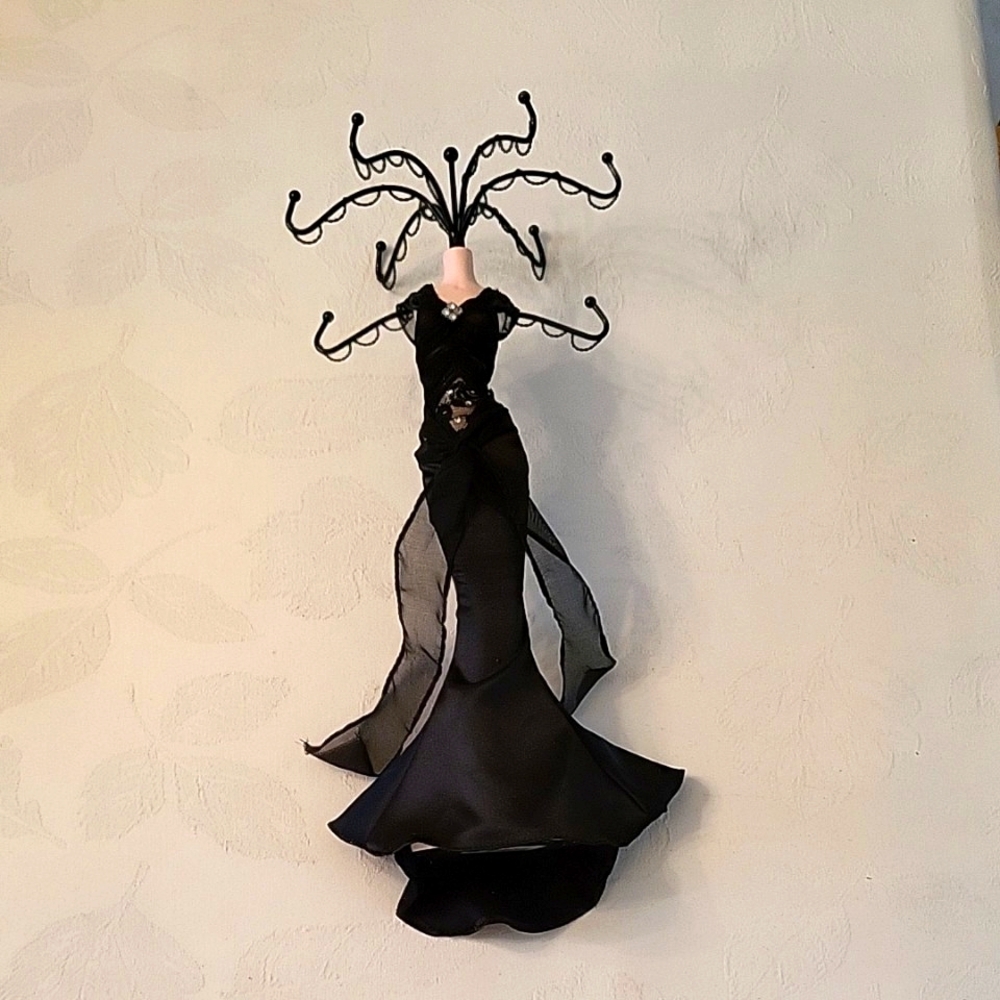 RARE! Elegant Black Satin & Lace Dress Jewelry Holder